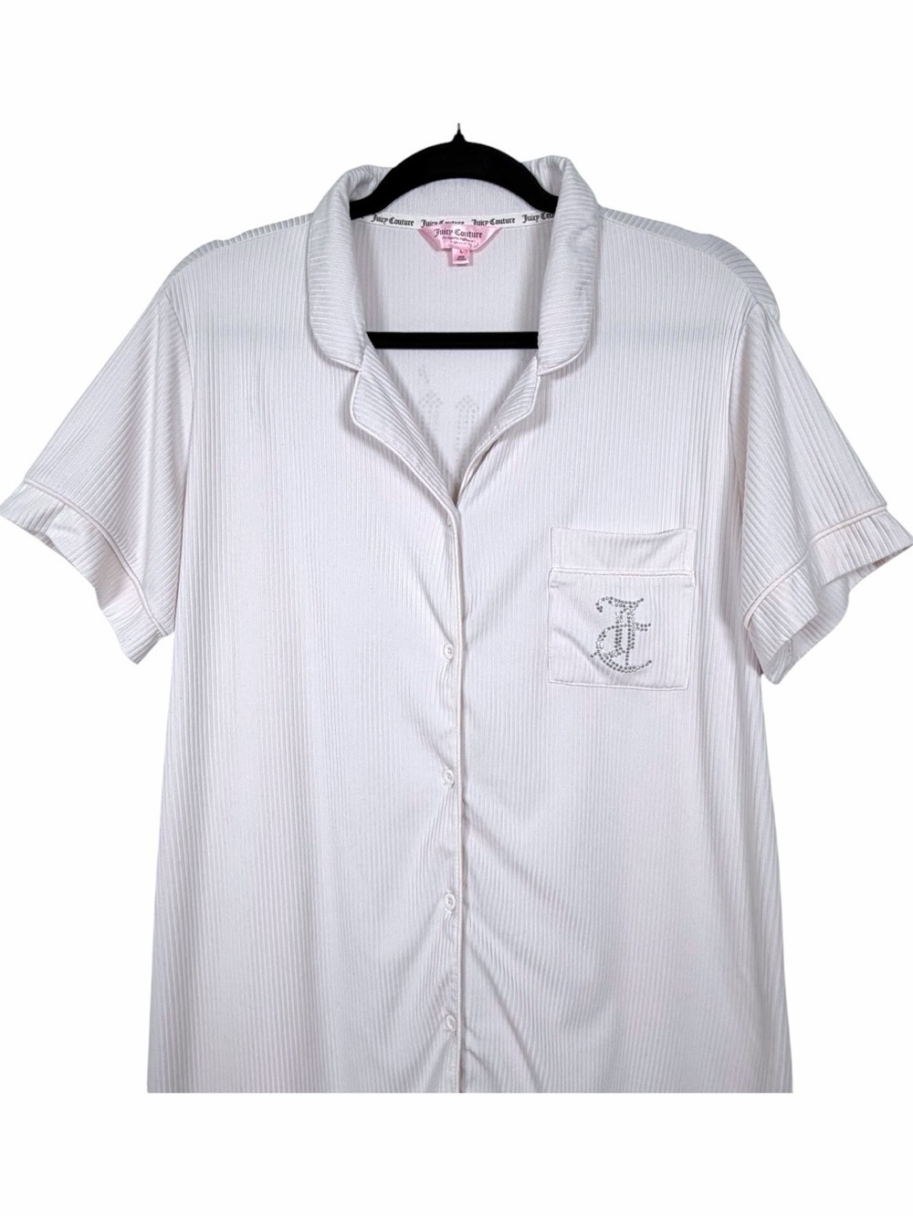 Juicy Couture Pink Ribbed Sleep Shirt Rhinestone Y2K Pajama Large - Picture 4 of 10